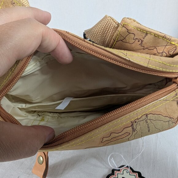 Allen Edward World Map Leather Fanny Pack Belt Bag Tan Beige Travel Vacation NEW - Picture 6 of 7